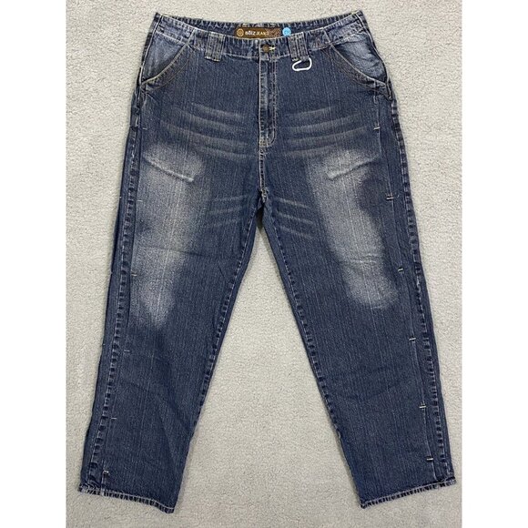 NOIZ Y2K Hip Hop Baggy Jeans Men 38 Denim Multi Stitched Skater ￼Vintage - Picture 1 of 15